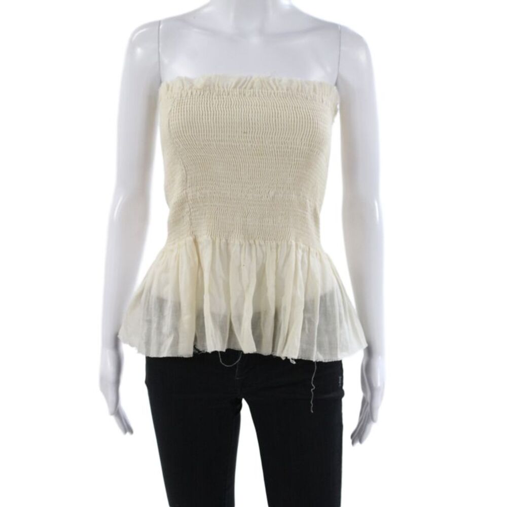 Indah Womens Basic Ivory Off Shoulder Sleeveless Cotton Blouse Size L